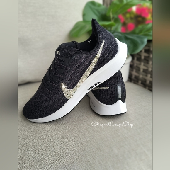 Women's Bling Nike Pegasus 36 Sneakers Black White Customized With Crystals - Picture 7 of 9